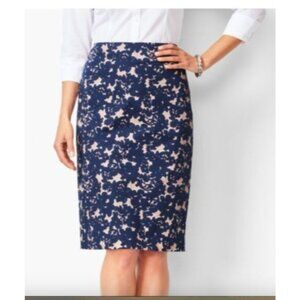 Talbots Womens Floral Print Pencil Skirt Size 14 Navy Pink cotton stretch